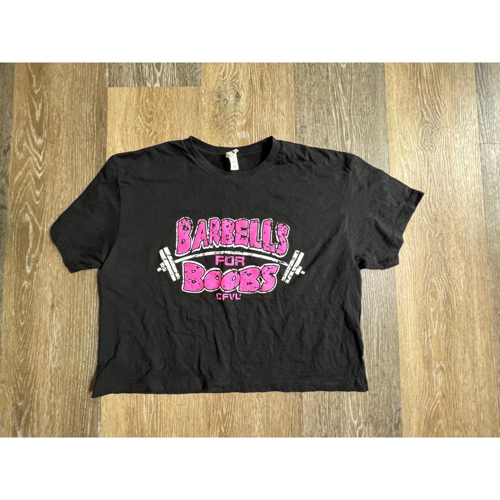 Next Level Crop Top Women Medium Black Excellent Barbells For Boobs Graphic Tee
